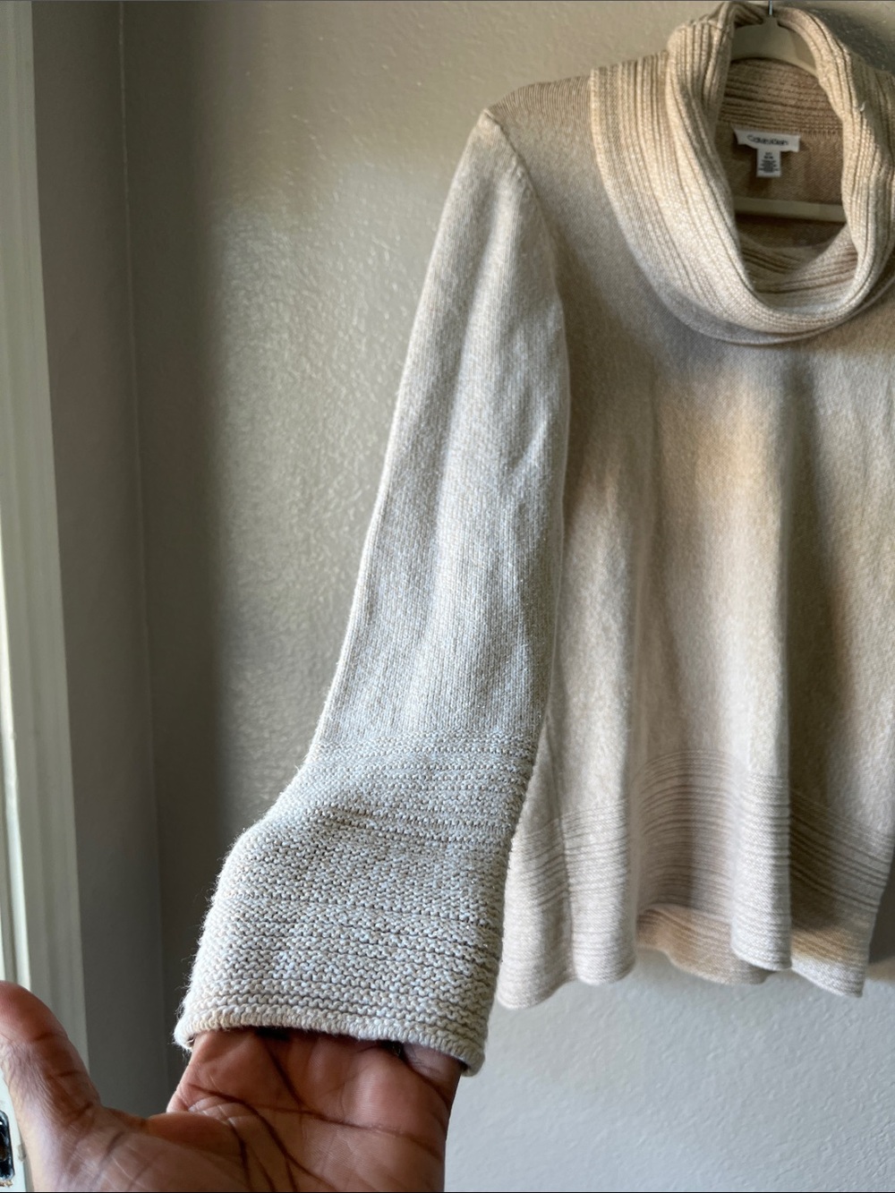 Calvin Klein Cream Cowl Neck Sweater Sz L Comfy Office Casual Bohemian knit - Picture 5 of 9